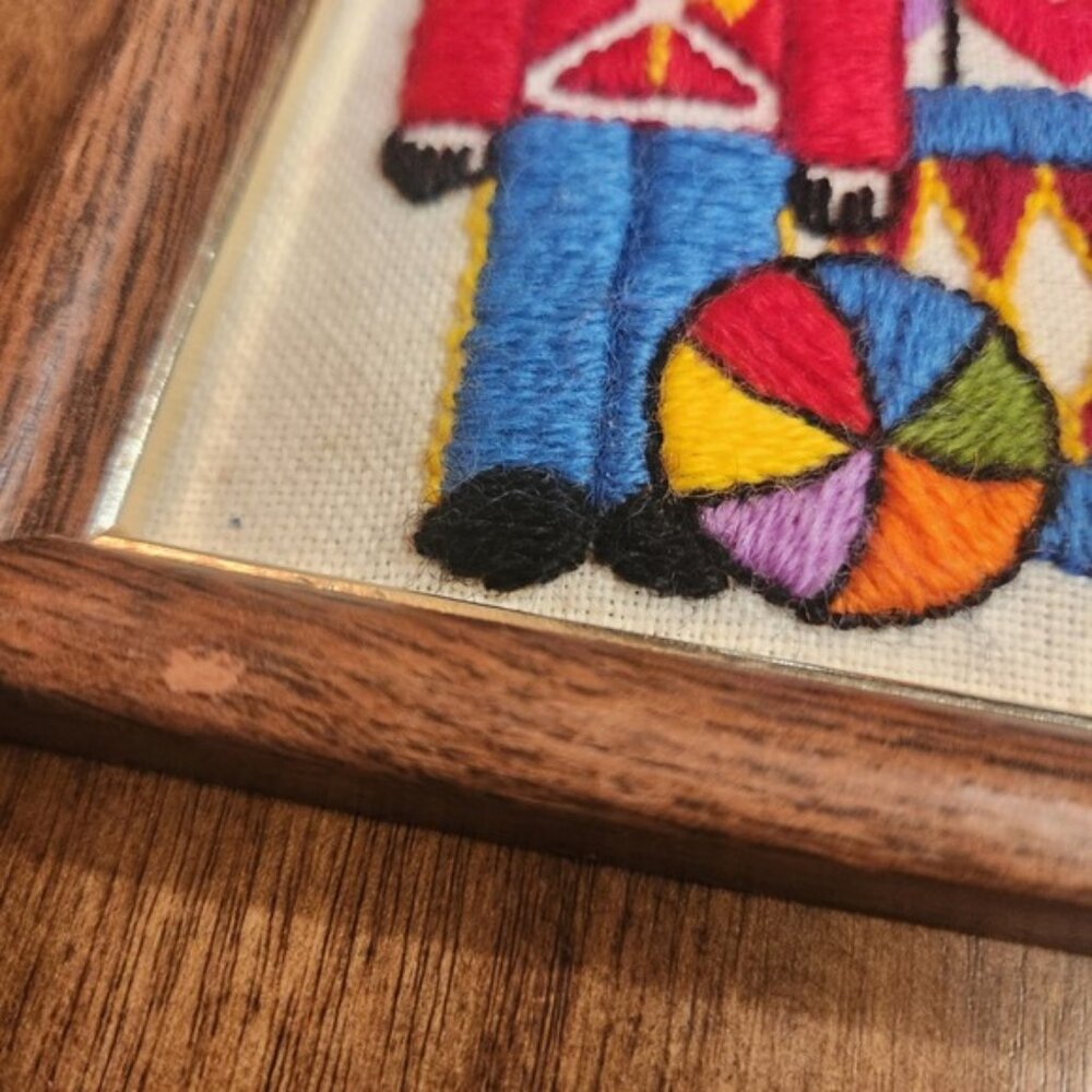 Vintage Sunset Designs Crewel Embroidery Framed Art Set Toy Soldier Nursery MCM - Picture 3 of 6